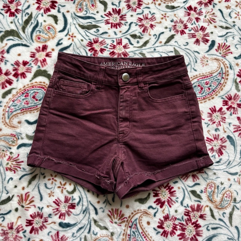 American Eagle Outfitters Women's Hi Rise Burgundy Shorts